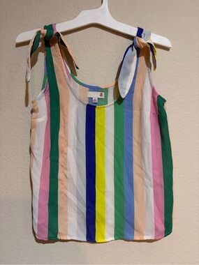 SO Womens XS Multicolor Striped Tank Top Sleeveless Tie Shoulder Blouse